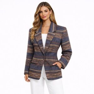 Vintage REAL CLOTHES Striped Wool-Blend Blazer Made in Bulgaria